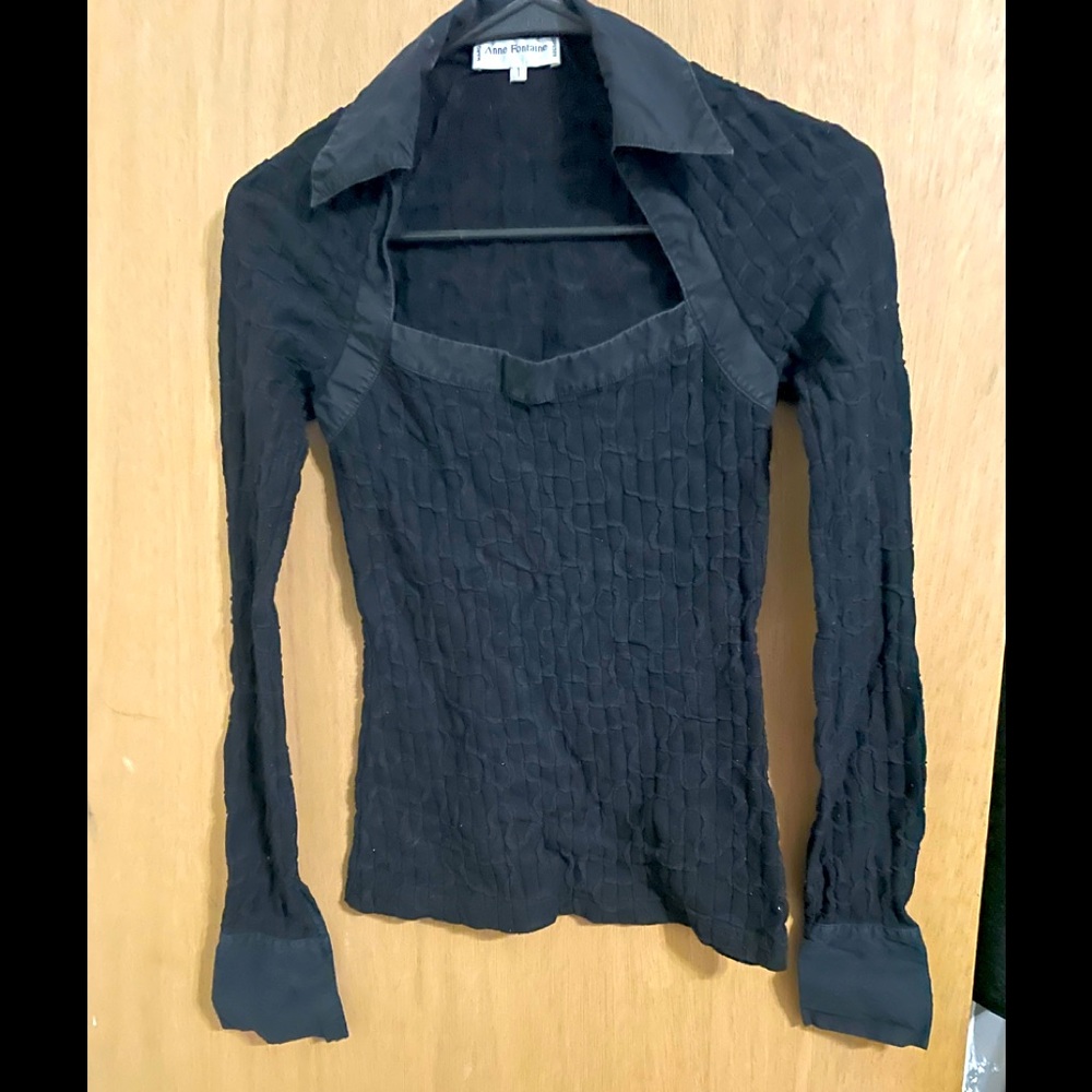 Long sleeve black square neck collared shirt size 1 (36)